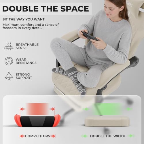 Ergonomic Gaming Chair Video Gamer Chairs Gaming Computer Chairs Gamer Chairs for Adults Massage Lumbar Support Swivel Height Adjustable Headrest Backrest Beige