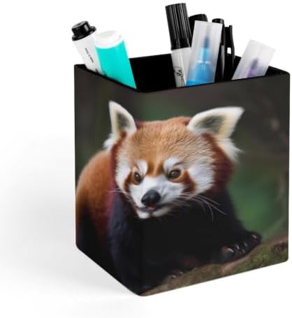 PU Leather Desk Red Panda Pen Holder Compact Scratchproof