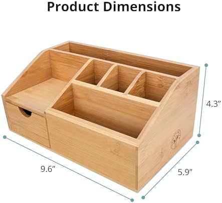 FLYGRUBS Thingles Bamboo Desk Organizer, Wood Pen Holder with Drawer, Storage Box, Pencil Box, Desk Tray for Office, Home Office - Wood Desk Organizer
