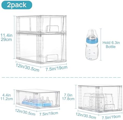 Vtopmart Clear Stackable Storage Drawers, 4 Pack Kitchen Cabinet Set