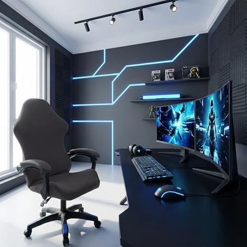 Gaming Chair Cover Set with Armrest Covers, Velvet Stretch Slipcover 1-Piece Form Fit Cover & Chair Armres Covers Included（no Chair） (Dark Gray)
