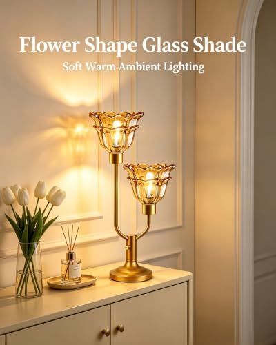 Lightdot Mid Century Modern Flower Gold Table Lamp Vintage Gift Dimmable
