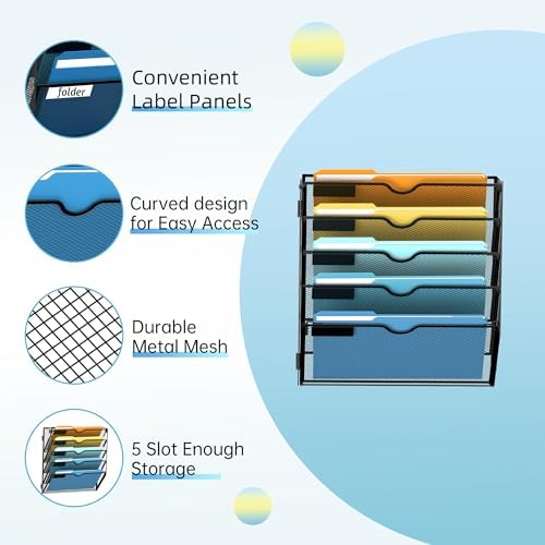 5-Tier Hanging Wall File Organizer with Hooks for Office Organization
