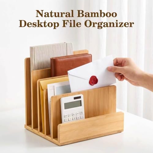 Bamboo Mail Organizer, File Holder for Office, Countertop
