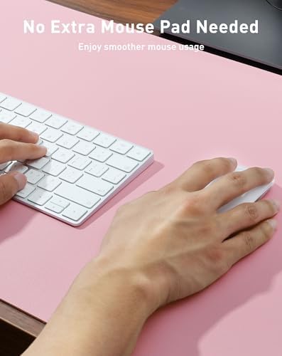 Aothia Faux Leather Desk Mat - Large Mouse Pad, Non-Slip PU Leather Blotter, Waterproof Writing Surface for Office and Home (Fairy Pink, 40" x 24")