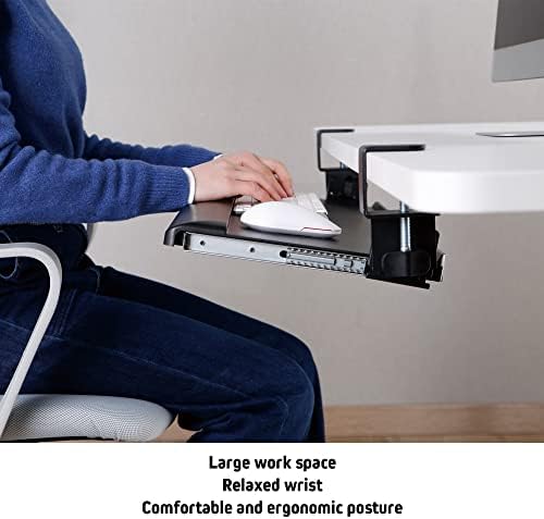 Kantek Desk Clamp Tilting Keyboard Tray, 5 Tilt Angles, Negative and Positive Tilt, Slides Under Desk, 26.8-Inch W x 11.1-Inch D, Black (KT175)