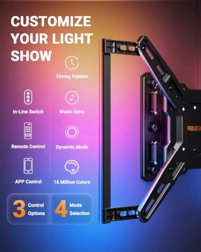 Perlegear TV Wall Mount with LED Lights for 28–65 Inch TVs up to 82 lbs