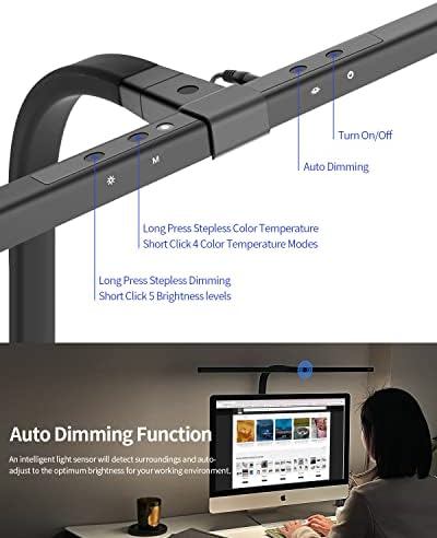 Desk Lamps for Home Office, 24W Extra Bright Office Desk Lighting, 31.5" Wide Modern Black Desk Lights with Auto Dimming Memory Function, Stepless Dimming Task lamp for Workbench Monitor