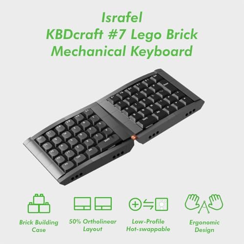 KBDcraft 07Israfel 50% Ergo-Split Low-Profile Mechanical Keyboard, 56-Key Ortho, Lego-Compatible Case, Wired, Linear Switch, Gasket Mount, Hot-Swappable, RGB, QMK, Vial, Full Kit, (Black)