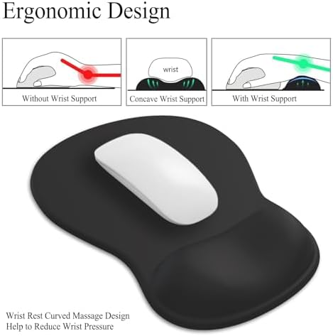 Gel Mouse Pad with Wrist Rest, Ergonomic Concave Wrist Support Mousepad with Non-Slip PU Base & Smooth Surface Comfortable Desk Accessories Mat for Office, Home Gaming and Study (01 Black)