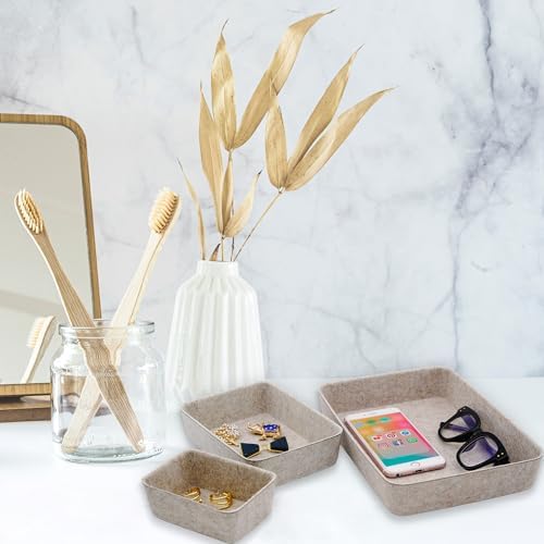 Welaxy Office Drawer organizers felt storage bins Shallow Small Desk trays Draw dividers Nordic Lifestyle Natural Scandinavian-chic style 7-piece (Oatmeal)