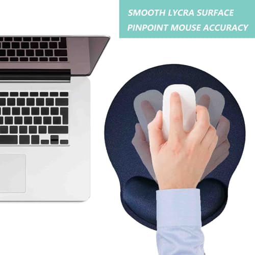Mouse Pad with Wrist Support, Ergonomic Mouse Pad with Memory Foam Wrist Rest Cushion, Non-Slip Rubber Base Gaming Mice Pad for Home Office Computer Laptop, Navy Blue