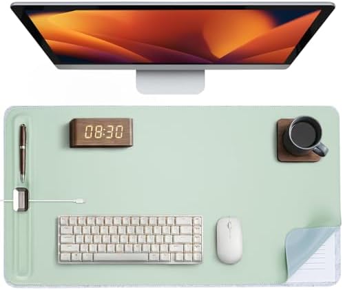 Premium Double-Sided Faux Leather Desk Pad – Non-Slip, Waterproof, with Magnetic Cable Organizer & File Storage – Designed for Offices & Creative Spaces – Durable & Easy to Clean（Green）