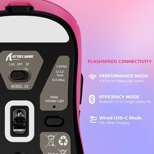 ATTACK SHARK X3 49g Lightweight Wireless Gaming Mouse, Berry&Tape