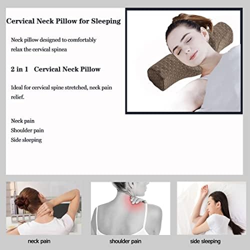 Cervical Neck Pillow for Pain Relief Sleeping, Neck roll Pillow Memory Foam for Stiff Neck Pain Relief ，Travel Bolster Pillow for Bed for Side Sleepers Back Sleeper. (Brown)
