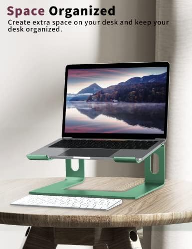 ALASHI Ergonomic Laptop Stand, Aluminum Desk Riser, 10-15.6", Light Green