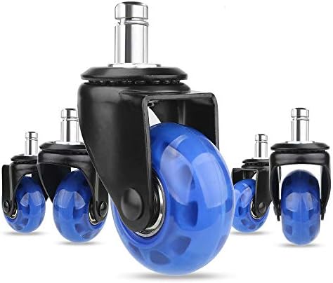 8T8 Upgraded Chair Caster Wheels 2'', Quiet and Smooth Gliding,Heavy Duty Wheels with Plug-in Stem 11X22 (7/16''X7/8''), Safe for Hardwood Carpet Tile Floors, Set of 5 (Blue, 2 inch)