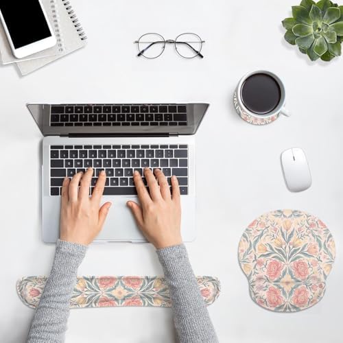 Britimes Ergonomic Mouse Pad Set with Wrist Rest, Floral Boho