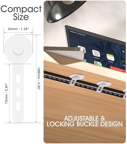 Cable Management Under Desk, Adhesive Cable Ties, 10Pack-White