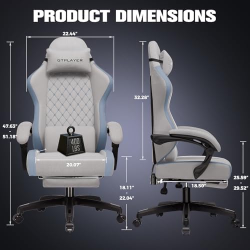 GTPLAYER Gaming Chair, Ergonomic Computer Chair with Footrest and Lumbar Support, High Back Recliner Chair 350lbs, Height Adjustable for Home Office, Grey