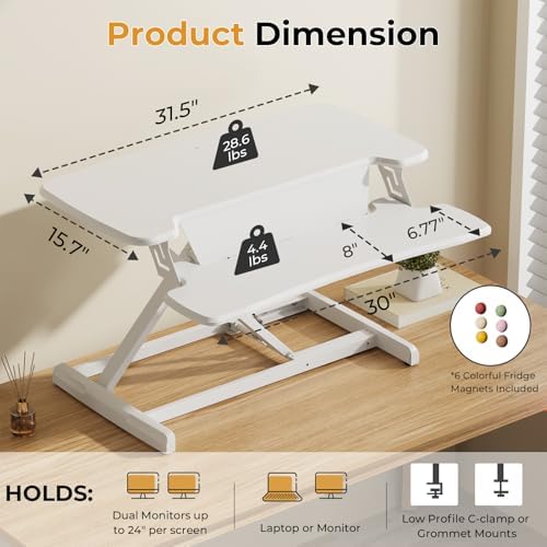 JOY worker Standing Desk Converter, 32" Height Adjustable Desk Riser, White