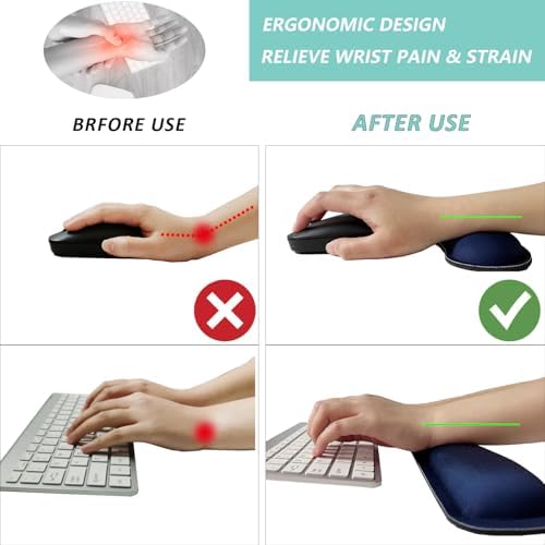 Keyboard Wrist Rest Mouse Wrist Support Set, Memory Foam Wrist Rest Pad for Computer Laptop Keyboard Mouse, Ergonomic Wrist Cushion Support for Typing Pain Relief, Gaming Home Office, Navy Blue