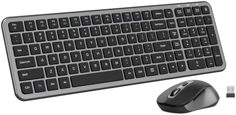 Ultra Thin Compact Silent Wireless Keyboard Mouse ComboIronGrey