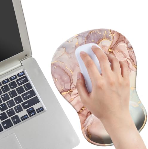 Gel Mouse Pad with Wrist Rest, Ergonomic Concave Wrist Support Mousepad with Non-Slip PU Base & Smooth Surface Comfortable Desk Accessories Mat for Office, Home Gaming and Study (Marble 02)
