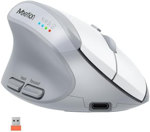 MEETION Left-Handed Ergonomic Vertical Mouse, Wireless, Rechargeable, Gray