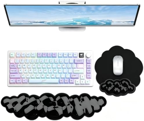 Gel Wrist Rest and Cloud Mouse Pad, for Keyboards and Mice - Ergonomic Pink Keyboard Wrist Rest Set, Relieves Pain from Typing/Computer/Laptop/Gaming/Home/Office Black