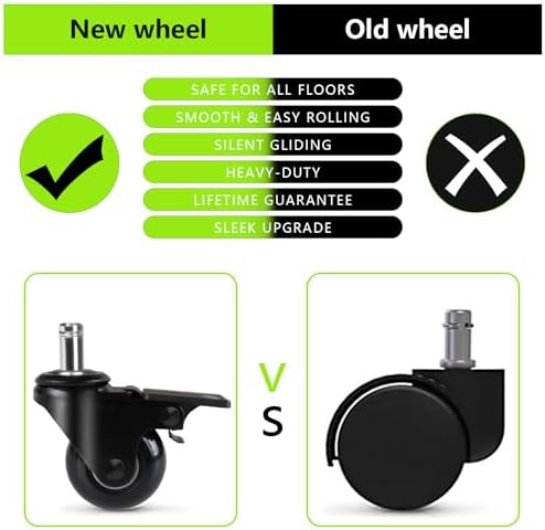 8T8 2" Office Chair Caster Wheels with Brakes Heavy Duty, Set of 5,Replacement Universal Rolling Chair Wheels for Hardwood Floors Carpet, Rubber Desk&Gaming Chair Casters with Locks