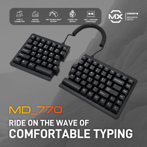 BAROCCOMiSTEL MD770 Classic Black/WF, TKL Ergonomic Mechanical Keyboard, Cherry MX, Split-Alice Layout, PBT DoubleShot Keycap, Mac/Windows OS Compatible- Clear Switch