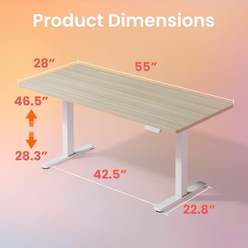 HUANUO 55x28 Inch Electric Standing Desk, Height Adjustable, Light Walnut