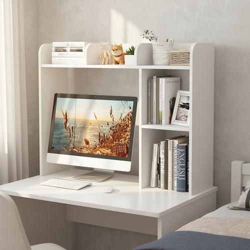 Tangkula Desktop Bookshelf, Countertop Storage Hutch with 5 Shelves for Computer Desk, Desk 3-Tier Display Rack, Multipurpose Wood Desktop Hutch Storage Organizer for Dorm Office Home