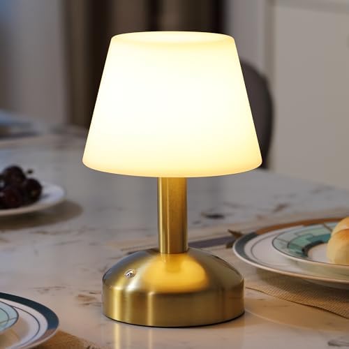 KDG Gold Cordless Small Table Lamp, Portable LED Dimmable Desk Lamp