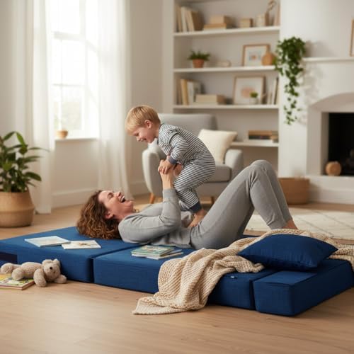 Nigoone Folding Sofa Bed Couch Memory Foam with Pillow Sleeper Chair Lazy Couch Twin Size Futon Convertible Guest Beds,Washable Cover,Dark Blue