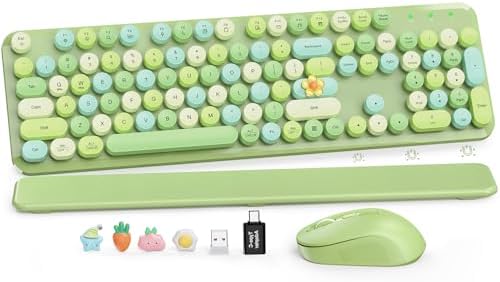 Wireless Keyboard and Mouse Combo, Round Keycap, Magnetic Wrist Rest, Green