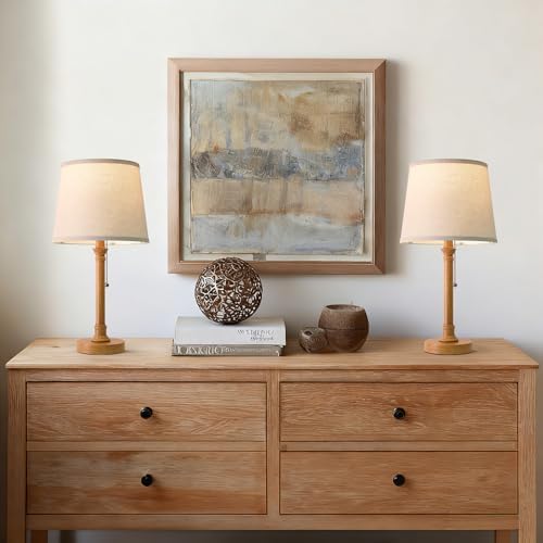 Oneach 19.5" Wood Grain Rustic Table Lamps Set of 2 for Living Room Bedroom