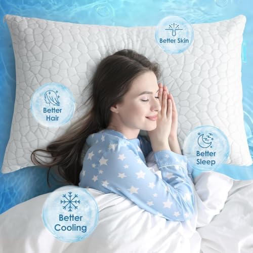 Cooling Pillows Queen Size Set of 2 Shredded Memory Foam Pillows for Side Back Stomach Sleepers, Two-Sided Cool Adjustable Firm or Soft Bed Pillow Luxury Gel Neck Pillow for Neck Shoulder Pain Relie