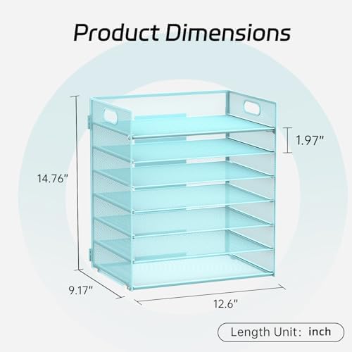 7 Tier Paper Organizer for Desk with Letter Trays & Handle Blue