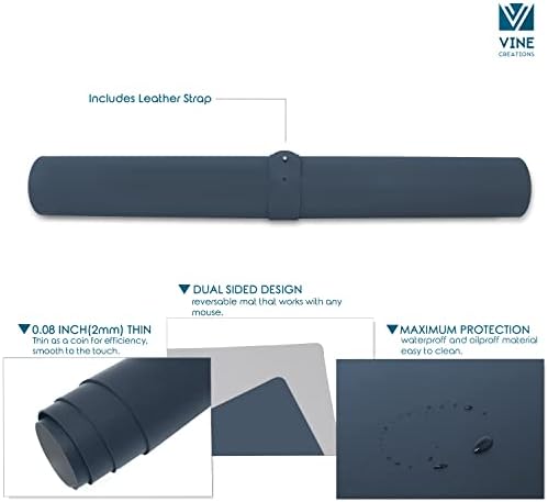Vine Creations Leather Desk Mat Large 36" x 20", Desk Protector Mat, PU Leather Desk Pad, Large Mouse Pad, Desk Blotter, Desk Pads on Top of Desks, Desk Matt for Desktop, Office Desk Mat (Dark Blue)