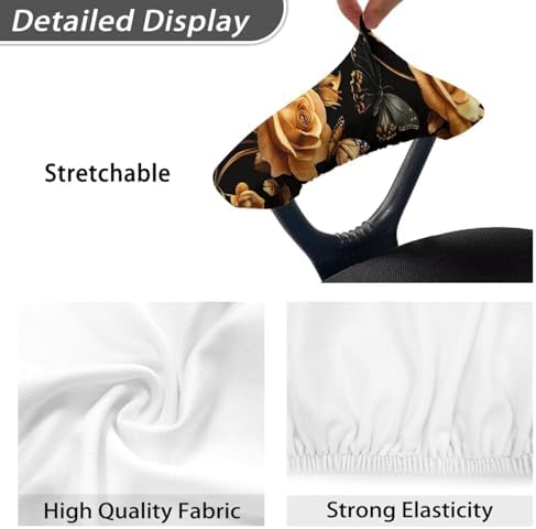 Rose Butterfly Print Office Chair Arm Covers Protectors, Elastic Chair Armrest Slipcovers Soft Comfy Desk Chair Armrest Covers, Universal Game Chair Arm Rest Covers