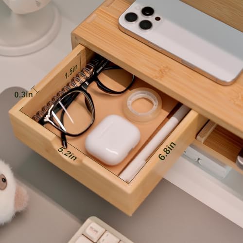 Bamboo Monitor Stand Riser with Drawer