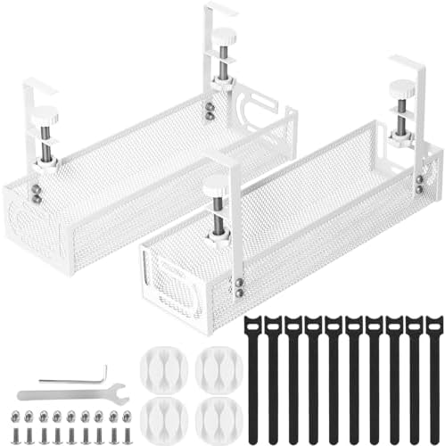 Cable Management, 2 Pack Cable Management Under Desk, Cable Tray