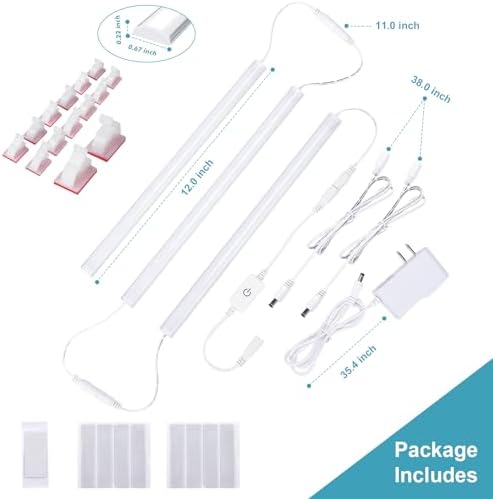 Under Cabinet Lights Plug in, 3 Pcs 12 Inch Thin Under Cabinet Lighting, Natural White Under Counter Lights for Kitchen, Dimmable LED Light Bar for Cabinet, Counter, Workbench, Desk