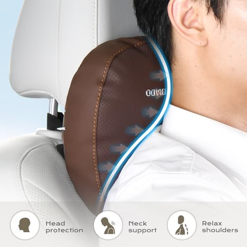 Coverado Car Headrest Pillow Soft Memory Foam Car Neck Support Pillow with Adjustable Strap, Relax Head Muscles Relieve Driving Fatigue, Breathable & Removable Cover