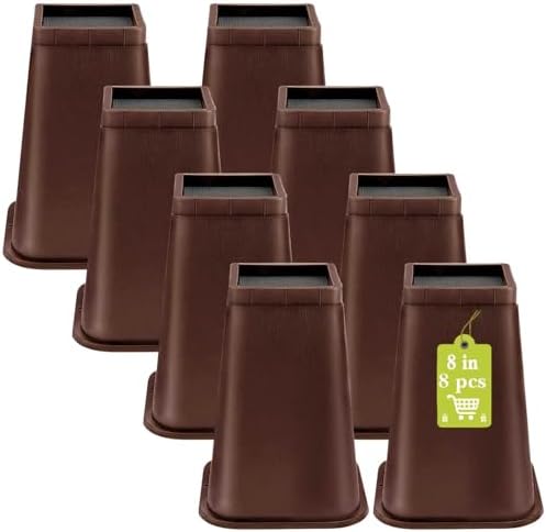 8 Pack Furniture Risers 8 Inch, Bed Risers Heavy Duty for Table Desk Couch Sofa Cabinet Bed Frame Dorm, Square Table Leg Risers Lift Height 8", Chocolat Brown