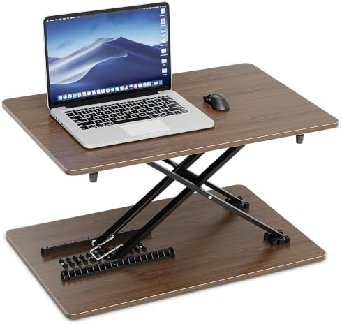 Height Adjustable Standing Desk Converter, 25.16" x 15.75", Wood Finish