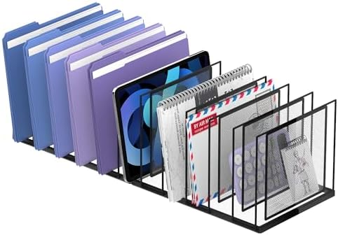 File Organizer for Desk, 11-Section Vertical File Sorter, Paper Holder Organizer Standing Metal File Folder for Office Home Classroom, Black