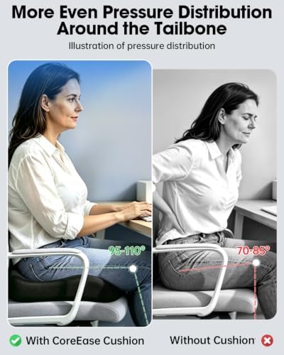QUTOOL Large Seat Cushion for Office Chair,Pressure Relief & Long Sitting Support,Ergonomic Firm Support Memory Foam with U Cutout, Breathable Chair Cushion for Desk Home Office Work,Non-Slip,Black